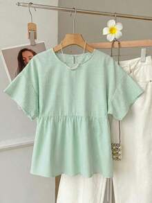 Camisa de mujer tejida a rayas verdes - Verde - Ver 3