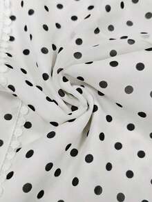Blusa de gasa con estampado de lunares francés de moda para mujer, diseño elegante y elegante de manga corta con volantes para el verano - Blanco 3 - Ver 3