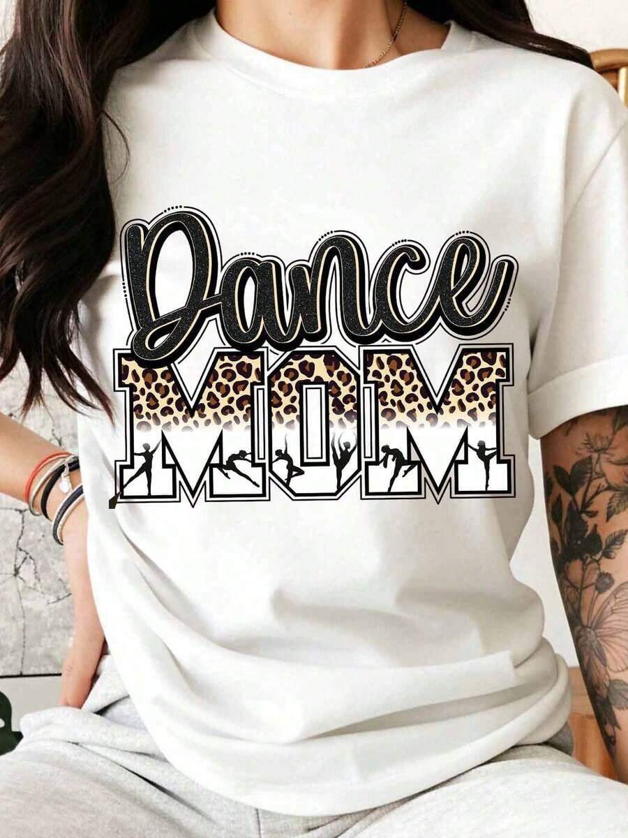 Women's Leopard Print T-Shirt, Ballerina Mom T-Shirt, Ballerina Mom Gift, Ballerina Mom Casual Wear. - 白色 - 查看 1