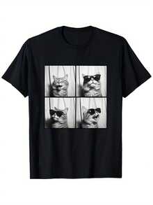 Camiseta Divertida con Foto de Gato Sonriente para Amantes de los Gatos, Camiseta de Manga Corta, Idea de Camiseta Divertida y Genial, Camiseta Estampada, Impresión a una Cara, el Mejor Regalo para Hombres, Mujeres, Padres y Mejores Amigos - Negro - Ver 7