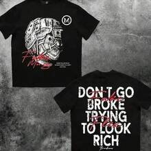 100 Men's Oversized T-Shirt With Front And Back Print, Dropped Shoulders, Urban Style Y2k For Men DQNO - 黑色 - 查看 2