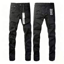 New Men Purple Jeans Stretch Denim Pants  KUSjeans Ripped Unique Wash Embroidered American Streetwear Fashion - Black - View 1