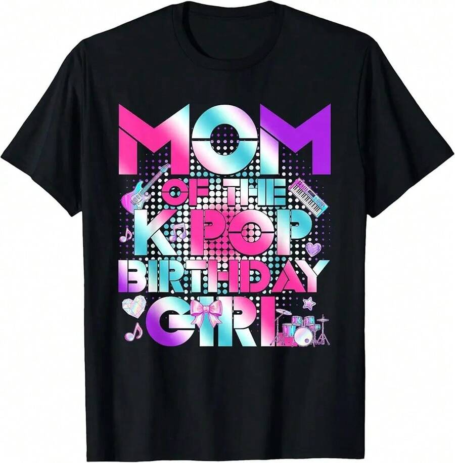 Cool Mom Of The K-Pop Birthday Girl Matching Family T-Shirt - Black - View 1