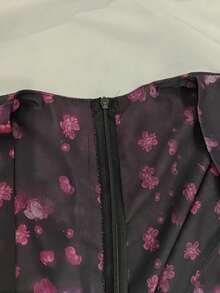 Nuevo vestido femenino de primavera 2026 vestido corto de manga larga con volantes estampados en V - collar profundo - Morado - Ver 10