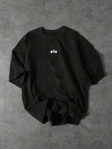 Sport MetroGents Men's Short Sleeve Crew Neck Sports T-Shirt With Botanical Print, For Summer Training, Running, Black T-Shirt, Spider Print, Lightweight - 藍色和黑色 - 查看 1