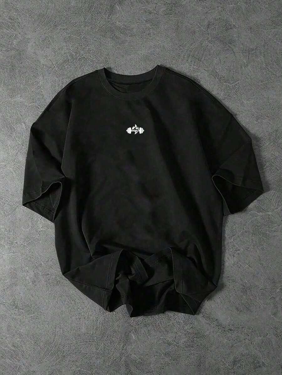 Sport MetroGents Men's Short Sleeve Crew Neck Sports T-Shirt With Botanical Print, For Summer Training, Running, Black T-Shirt, Spider Print, Lightweight - 藍色和黑色 - 查看 1
