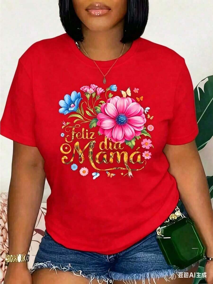 short sleevesCamiseta para el Día de la Madre - Blanca, de Manga Corta, Cuello Redondo, Estilo Casual, con Estampado Floral Colorido de Flores de Hibisco Rosa y Frases en Español. Regalo Perfecto para Mamá, Abuela o Mujer Embarazada. Entrega desde Almacén Local. Algodón Suave y Cómodo. Descuento Especial. Perfecta para Pascua, Halloween, Día de Acción de Gracias, Navidad, etc.Camiseta Holgada de Diseño Único (Solo un Estilo) Ideal como regalo playera de mujer blusas>eleganteLeisure - Rojo - Ver 1