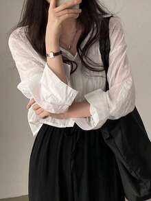 Women's Wrinkled Long Sleeve Blouses Loose Shirt With Sun Protection - 白色 - 查看 4