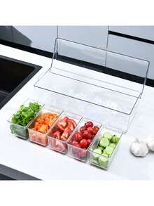 Cold Seasoning Storage Box, Equipped With 5 Forks And 2 Pliers, Salad Storage Box, Suitable For Entertainment Parties With Lid, Bar Decoration Rack, Detachable Box With 5 Compartments - Transparent - View 9