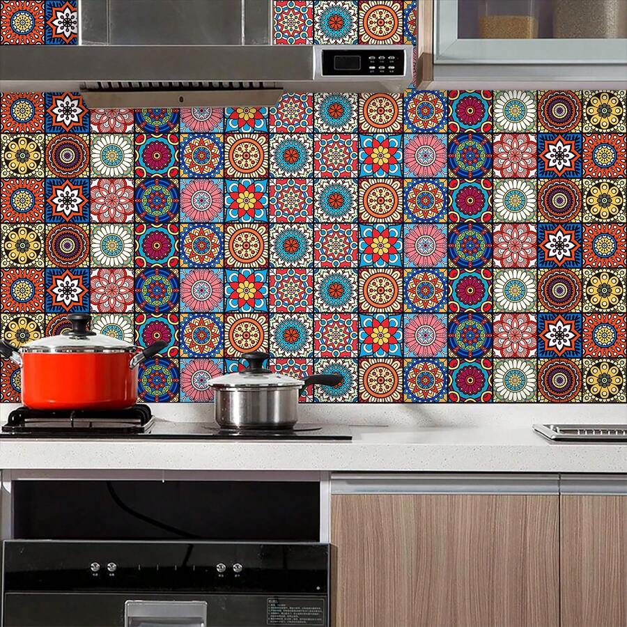 1 rollo de papel tapiz autoadhesivo, pegatina de pared plana con patrón de mandala vintage, pegatina de borde, pegatina de zócalo, adecuado para el hogar, la cocina, la habitación, la pared, la decoración del zócalo