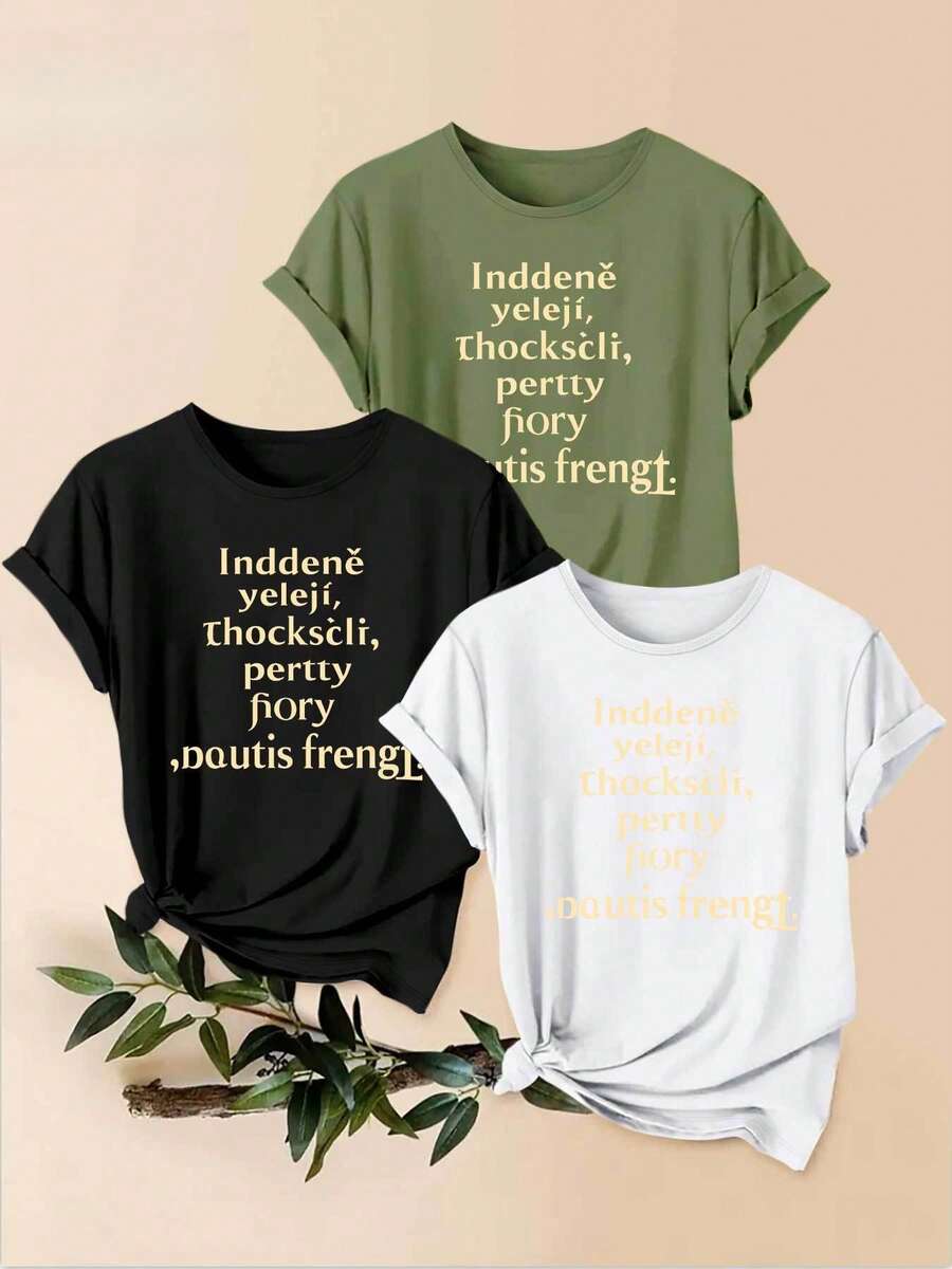 Women's T-Shirts, Women's T-Shirts, 1-Piece Set With Text And Print. 1 Beautiful Women's Clothing Item, A Stylish Casual Sporty Gift, Machine Washable, Short-Sleeved Top With A Round Neck. - 1件白色隨機圖案 - 查看 1
