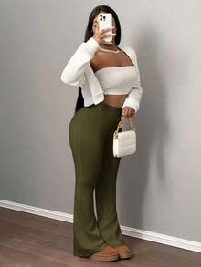 Pantalones de Yoga Ajustados y Elásticos de Cintura Alta para Mujer, Pantalones Deportivos Acampanados para Mujer - Verde militar - Ver 6