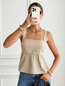 Camiseta de tirantes de algodón de unicolor casual para mujer - Albaricoque - Ver 6