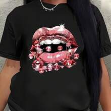 Camiseta estampada, tejida en algodón puro, con diseño de cuello redondo, estilo unisex, camisa creativa y moderna, ideal para primavera y otoño, holgada y cómoda para hombres y mujeres. - Negro - Ver 1