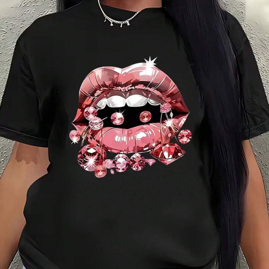 Camiseta estampada, tejida en algodón puro, con diseño de cuello redondo, estilo unisex, camisa creativa y moderna, ideal para primavera y otoño, holgada y cómoda para hombres y mujeres. - Negro - Ver 1