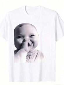 1 pieza Camiseta Divertida con Meme Viral de la Generación Z (AI Risueña), Unisex, Casual, Manga Corta, Cuello Redondo, Perfecta para Uso Diario, Regalos de Navidad, Tallas S-3XL, 180g Algodón 100% - Blanco - Ver 10