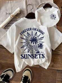Plus Size White Graphic Short-Sleeve T-Shirt, Casual Street Style, Cute Summer Top, Vacation Vibe - 白色的 - 查看 6