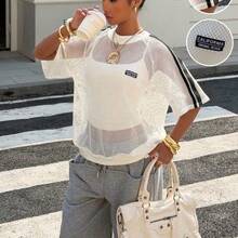 Women's Casual Versatile Daily Wear T-Shirt,Pink Top Girly Outfits For Women Street Wear Outfits Women Latest Tops For Women New Arrivals Casual Summer Outfits For Woman Retro Outfit For Women Casual Outfit For Women Pink Mesh Top New T Shirt Blouses For Women Puff Top For Women Trending Outfit For 2025 Women Sheer Tops For Women Outfits Women Set Summer Street Wear Outfit For Women Busniess Casual Outfits For Women Outfit For Women Set Casual - Albaricoque - Ver 2