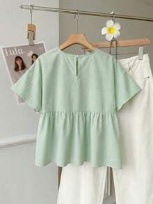 Camisa de mujer tejida a rayas verdes - Verde - Ver 2