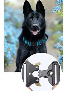 可調節戰術狗項圈，附手柄，適用於中大型犬種如比特犬、德國牧羊犬、拉布拉多、黃金獵犬、杜賓犬、羅威拿犬、美國鬥牛犬、斑點狗、邊境牧羊犬，厚實舒適加墊頸圈，配備耐用扣環與D型環，適用牽繩與訓練 - 藍色 - 查看 10