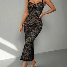 PETITE Black Lace Contrast Lining Summer Sexy Camisole Dress - Rosa - Ver 5