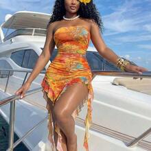 Women's Vacation Cashew Floral Print Patchwork Ruffle Asymmetric Hem Fitted Sexy Bandeau Dress, Beach Outfits For Women , Beach Outfit For Women , Beach Outfits , Beach Outfit ,Summer , Summer Dress  , Summer Dresses For Women  , Summer Tops, Summer Dresses , Summer Clothes  , Summer Outfits For Women , Summer Outfits ,  Summer Outfit For Women , Beach Vacation Outfits For Women , Vacation Outfits Women  , Holiday Outfits For Women  , Vacation  , Holiday  , Summer Holiday Outfits , Holiday Outfi - Amarillo - Ver 7