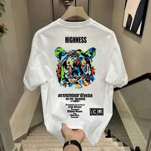 Camiseta con estampado de cabeza de tigre colorida, camiseta moderna de verano para hombre, camiseta informal retro americana con cuello redondo y manga corta - forma - Ver 1