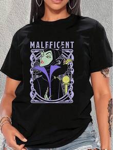 Figura artística de mujer poderosa con cuernos y mirada intensa que simboliza fuerza interior y elegancia mística camiseta de mujer  cómoda y moderna para uso diario - Negro - Ver 6