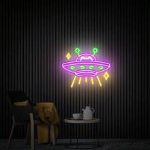 1个，5V USB供电可调光，亚克力板，UFO和卡通猫霓虹装饰灯具（含USB线），科幻卡通风格，多色/蓝紫色/暖白光，UFO和猫形，发光边缘，墙面装饰和游戏室氛围灯功能，也适合作为小型户外照明（阳台/露台） - 彩色 - 查看 4
