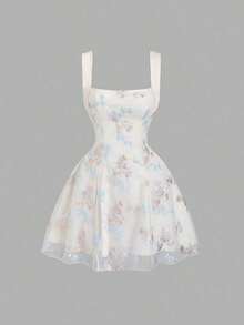 Vestido de lentejuelas elegante para niña, diseño de línea A, cintura ceñida, ajuste delgado, estilo romántico francés, acento de lazo, verano - Albaricoque 2 - Ver 2