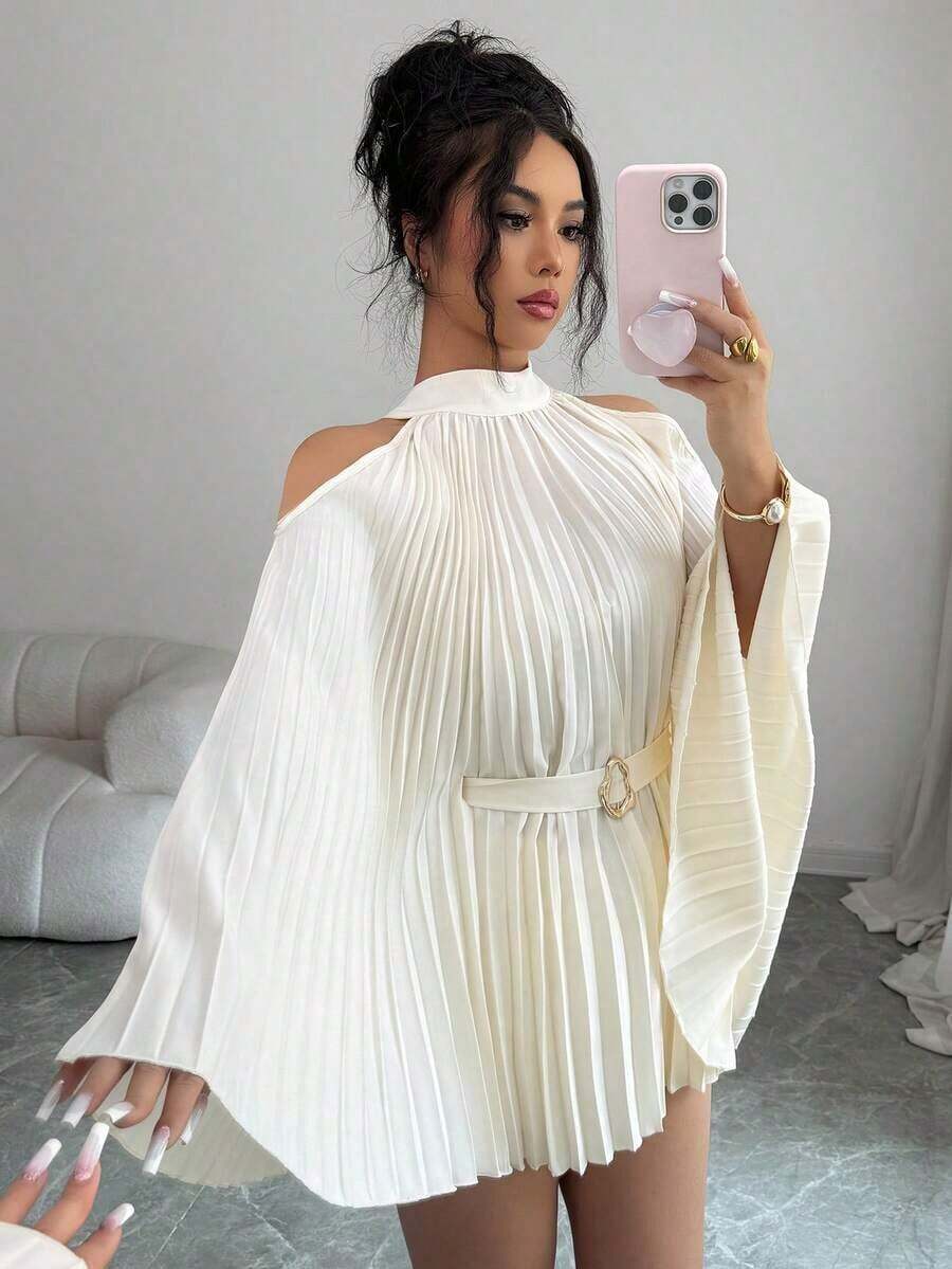 Elenzya Elegante camisa/blusa de mujer con mangas acampanadas y cintura ceñida para vacaciones - Albaricoque - Ver 1