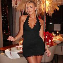 Nuevo Vestido Encaje Halter Sensual Corte Abierto Figura Perfecta - Negro - Ver 7