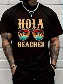 Camiseta unisex de manga corta, Hola Beaches Funny Beach Summer Holiday Vacay Retro Vintage T-Shirt, camiseta gráfica para hombre y mujer, playeras hombre, spiderman, ,  mujer, romwe men, boho chic, regalos para maestros, camiseta de mujer, atuendos curvos para hombre, y2k. - Negro - Ver 6