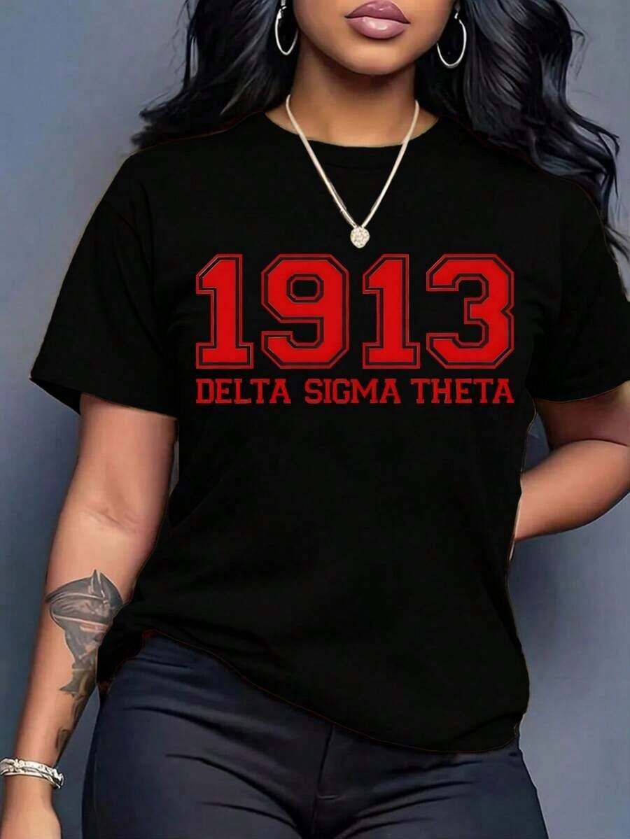 Vintage 1913 Carta Moda Delta Sororidad Fiesta Camiseta Diario Cómodo Mujeres Grande Tamaño Informal Camiseta Superior Máquina Lavable Duradero Cómodo Transpirable 100% Algodón Tela Diario Cómodo Suelto Camisa Halloween Disfraz Mujeres Ropa Camisa Mujeres Otoño Ropa Adecuado Para Pascua Halloween Día de Acción de Gracias Etc-Vintage Calle Estilo Unisexo Suelto Algodón Corto Manga Tripulación Cuello Camiseta 100% algodón puro - Negro - Ver 1