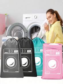 Large Capacity Drawstring Laundry Bag (Washing Machine Print) - Heavy Duty For Travel, Dorm, School & Home Organizer. Oversized Washing Machine Graphic Laundry Sack, Reinforced Tie-Closure Garment Pouch. - Multicolor - View 2
