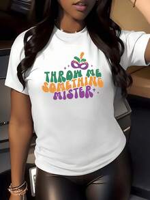 Colorful Mask With Festive Lettering That Evokes The Joy And Spirit Of Carnival, Highlighting A Fun And Vibrant Expression That Conveys Positive Energy And Celebration. A Comfortable, Modern Casual Women's T-Shirt For Parties And Outings. - 白色 - 查看 1
