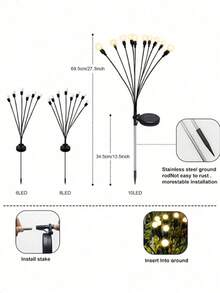 1pc Solar Garden Light - New Upgraded Solar Swaying Light, Wind Swaying, Solar Outdoor Light, Patio Pathway Decor, High Flexibility Iron Wire And Thickened Bulb Base, Warm White Light - Fireflies Planted In the Ground - View 9
