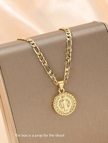 1pc Fashionable Vintage Religious Pendant Necklace For Women, Classic St. Benedict Pendant Design, Inlaid With Sparkling Zirconia, Luxurious And Exquisite Texture. Comes With 50cm Chain, Comfortable And Tangle-Free, Vintage Elegant With Sacred Charm, Perfect For Daily Wear, Religious Worship And Gifts. - Yellow Gold - View 9