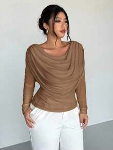 Blusa sexy de manga larga con cuello en V profundo y malla transparente ajustada para mujer de talla grande, adecuada para el Día de San Valentín, conciertos, actuaciones, citas, cenas formales, bailes de graduación, bodas, estilo sexy y elegante, para ir al trabajo, de vuelta a la escuela, vacaciones, playa, romántica, estilo sirena, fiestas de cumpleaños - Marrón 2 - Ver 7