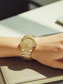 Đồng hồ nữ GUESS Luxury Gift, vỏ thép không gỉ mạ vàng bóng, mặt kính pha lê và dây đeo cao cấp đa chức năng W1156L2 - Vàng - Xem 4