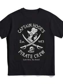 Camiseta unisex, camiseta de la tripulación pirata del Capitán Hook|IgualEstiloparaHombresYMujeres,2025Verano,De manga corta,Impreso,,,TripulaciónCuello,Para todas las estacionesVintageEstilo,RegularAjustePerfectoparaAdultos, ropademujerblusasparadamacasualescamisasdemujerblusablusasparamujercamisas, GráficasimpresoAmigable con la piel, estilo de los 90Retro, Ropa Urbana, De ModacasualCamisetas, GráficasimpresoAmigable con la piel, estilo de los 90Retro, Ropa Urbana, De Modacasualcamisetas - Negro - Ver 1