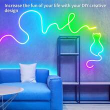 1m/3.28ft - 5m/16.4ft LED Neon Lights Strip, Music Sync Remote & App Control, Flexible Neon Rope Lights, RGB For Bedroom Room Outdoor Decor - RGB - View 5