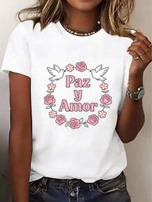 3388 New Short-Sleeved T-Shirt For Women, A Summer Essential, Suitable For Travel, Dates, Gifts, Holidays And Beach Outings, With Rose Motif - Unisex Cotton Loose Short-Sleeved Round Neck Urban Vintage Style T-Shirt. - 白色 - 查看 1