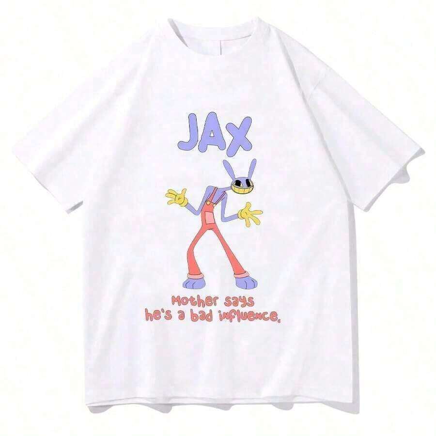 Men's Clothing; Jax Summer T-Shirts With Purple Rabbit Anime Print, Funny Digital Circus Character T-Shirts, Graphic Clothing, 100% Cotton, Short Sleeve, Vintage T-Shirts For Men And Women, Matching Anime Couple T-Shirts, Ideal For Holidays And Summer Outfits, Pure Cotton, Soft And Skin-Friendly R8WL - High Quality - 白色 - 查看 1