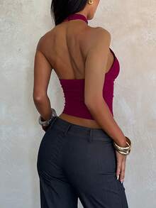 WOWDARK Women's Summer Halter Neck Backless Tight Fitted Sexy Camisole Top, Suitable For Dates, Gatherings, Parties, Travel, Vacation, Beach And Other Occasions - Burgundy - View 5