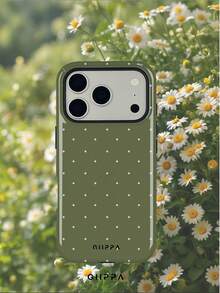 GIIPPA 1件橄欖綠底色配淡粉色波點圖案設計，Phone 17 Pro Max 手機殼，相容於 Phone 16 Pro Max、15 Pro Max、14 Pro Max，韓式高端時尚趣味手機殼，相容於 11/12/13/14/15/16 Pro Max Plus，優雅設計適合男女使用，復活節、婚禮季和生日送給女友的完美禮物！ - 橄欖綠 - 查看 7
