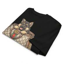 1 Piece, Vintage-Style Top With A Luxury Bag Print And Adorable Puppy, Urban-Style Pattern, Couple's Clothing, Sizes S-3XL, Unisex, Urban Fashion, Summer Casual, Elegant Style For Women, Cotton Crew Neck T-Shirt For Everyday Wear. | Perfect Holiday Gift | 100% Cotton Fabric | Soft And Comfortable | Crew Neck T-Shirt | - 黑色 - 查看 3