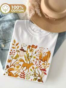 Lightweight Graphic Print T-Shirts, Short Sleeves And Round Neck, Casual Spring/Summer Top, Best-Selling Choice For Women, 100% Cotton. Spacious - 白色的 - 查看 2