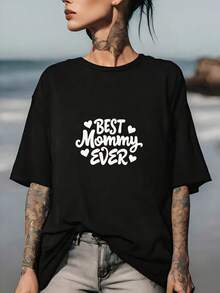 Designed For Modern, Stylish, And Comfortable Women, The "Best Mom" 180G T-Shirt Is Made Of Soft Fabric. It's The Perfect Mother's Day Gift And Ideal For Family Gatherings. This  And Comfortable Summer Top Is Crafted From Premium Soft And Breathable Fabric, Designed For All-Day Comfort And Versatile Everyday Wear, Perfect For Casual Outings. - 黑色 - 查看 1