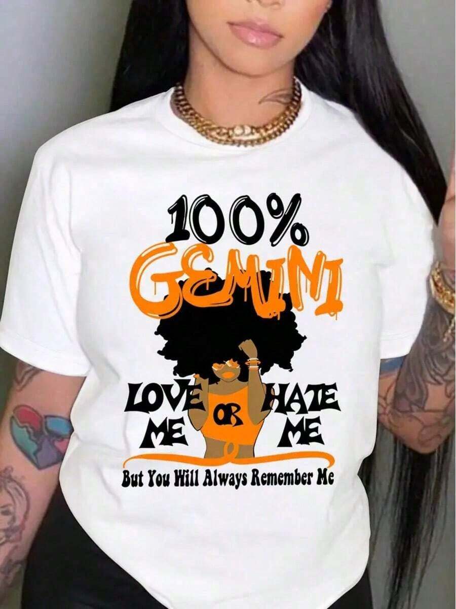 100% Algodón, Comodidad Fresca, Camiseta con Estampado de Chica Géminis - Camiseta Casual de Manga Corta con Cuello Redondo, Transpirable, Lavable a Máquina - Moda Femenina - Blanco - Ver 1